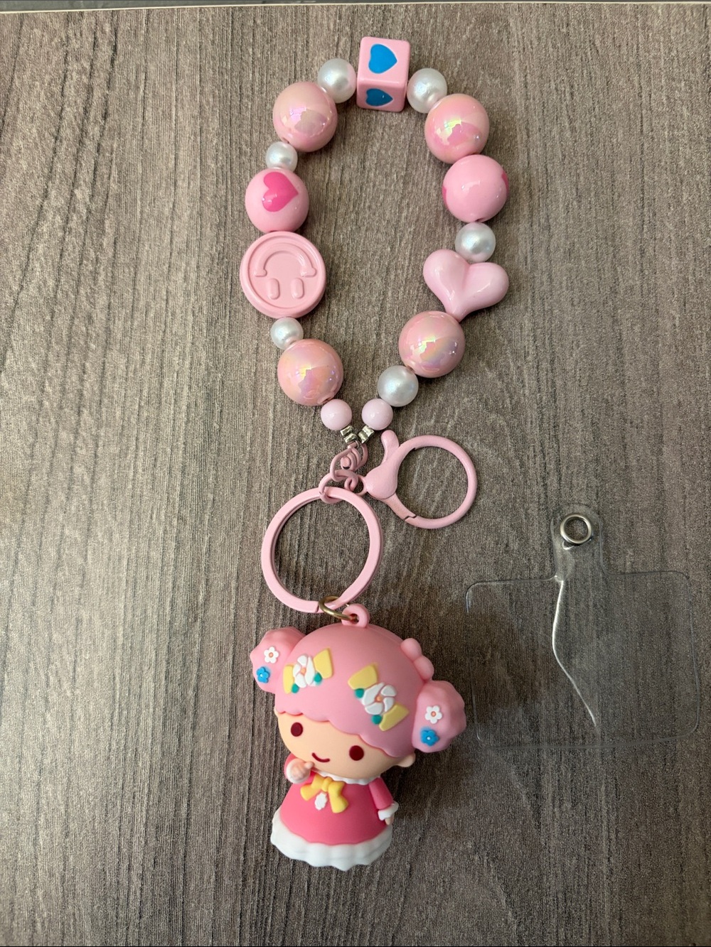 Lala Pink Cute Beaded Phone Charm Keychain - NWOT - Picture 1 of 2
